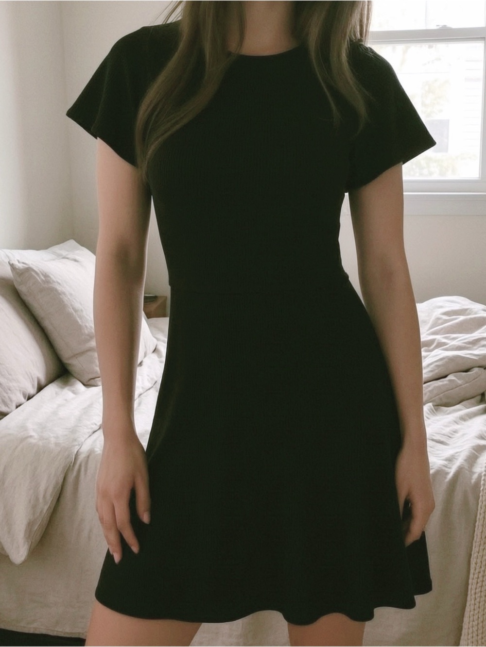 Who What Wear Black Ribbed Knit Skater Dress. Small